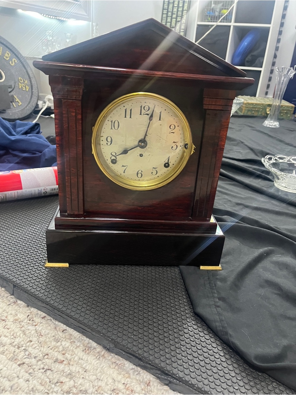 Classic Dark Brown Mantel Clock with Gold Bezel